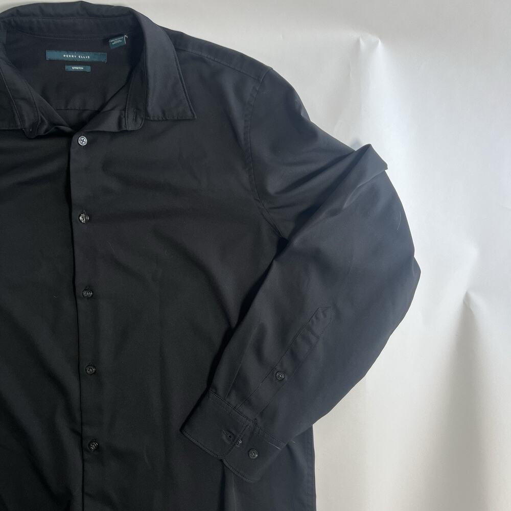 Perry Ellis Men's Black Solid Woven Stretch Button-Up Shirt Long Sleeve L - Picture 3 of 9